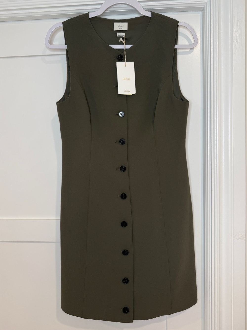 Aritzia Regal Crepette Dress Dark Olive Size 8 NWT